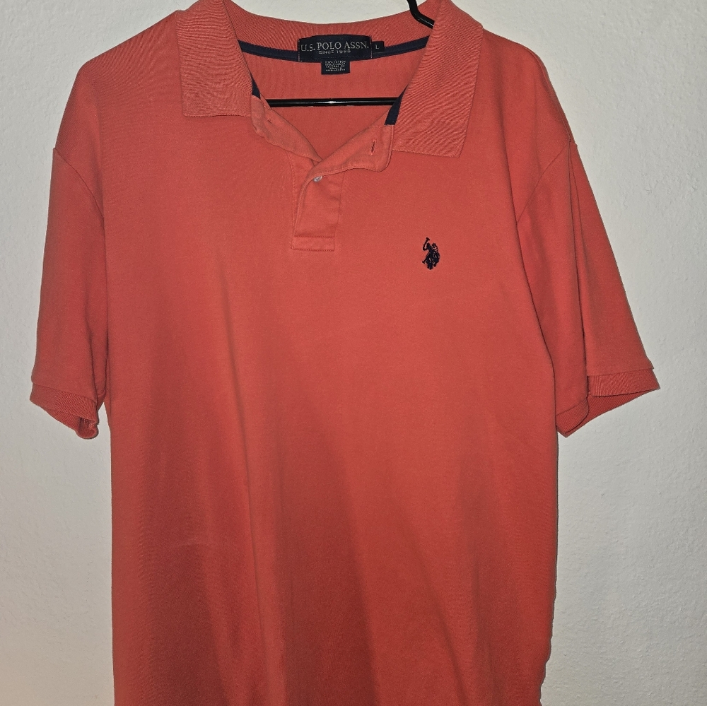 US Polo Assn Polo Shirt Sz Large Coral Luxury Feel Short Sleeve Logo Cotton